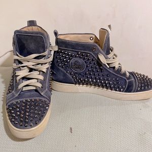 COPY - Denim blue colored Christian Louboutin red bottom spikes sneakers size 1…